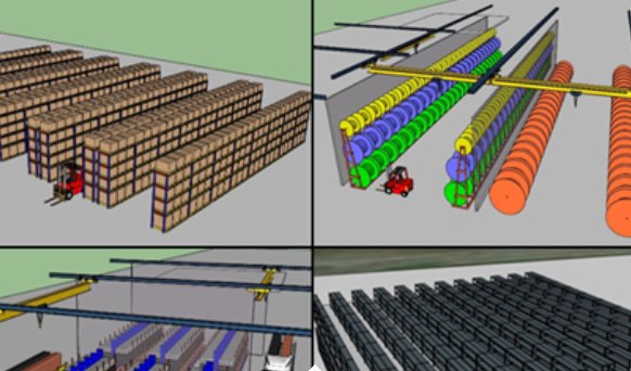 Modèle 3D d'un centre logistique