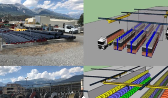 Stock extérieur de tubes et modèle 3D d'un stockage vertical